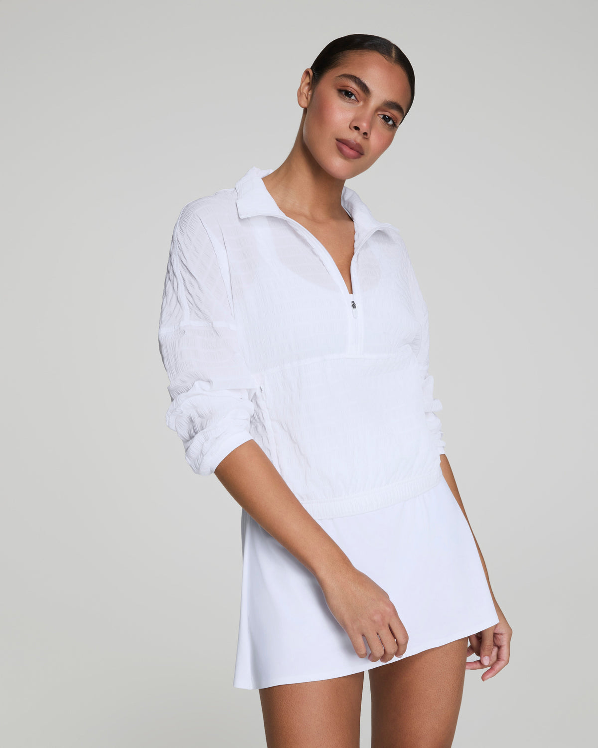 SPANX® Get Moving Textured Half Zip  Vivid White
