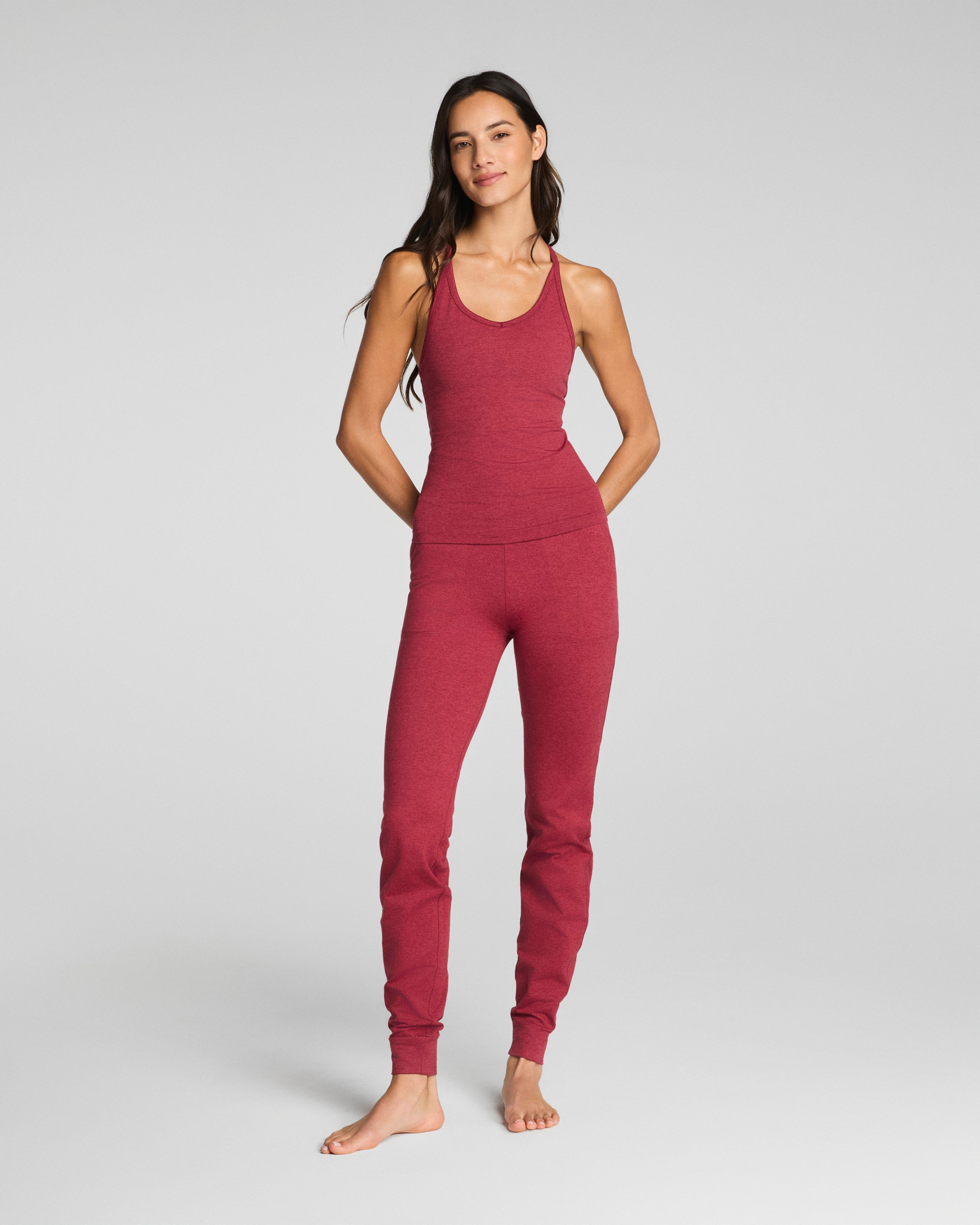SPANXsupersmooth™ SoftStretch Rib V-Neck Shelf Tank | Red Merlot Heather