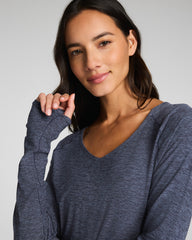SPANX® SoftStretch V-Neck Long Sleeve Top  Pewter Heather
