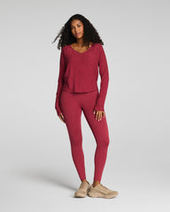 SPANX® SoftStretch V-Neck Long Sleeve Top  Red Merlot Heather
