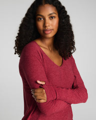 SPANX® SoftStretch V-Neck Long Sleeve Top  Red Merlot Heather
