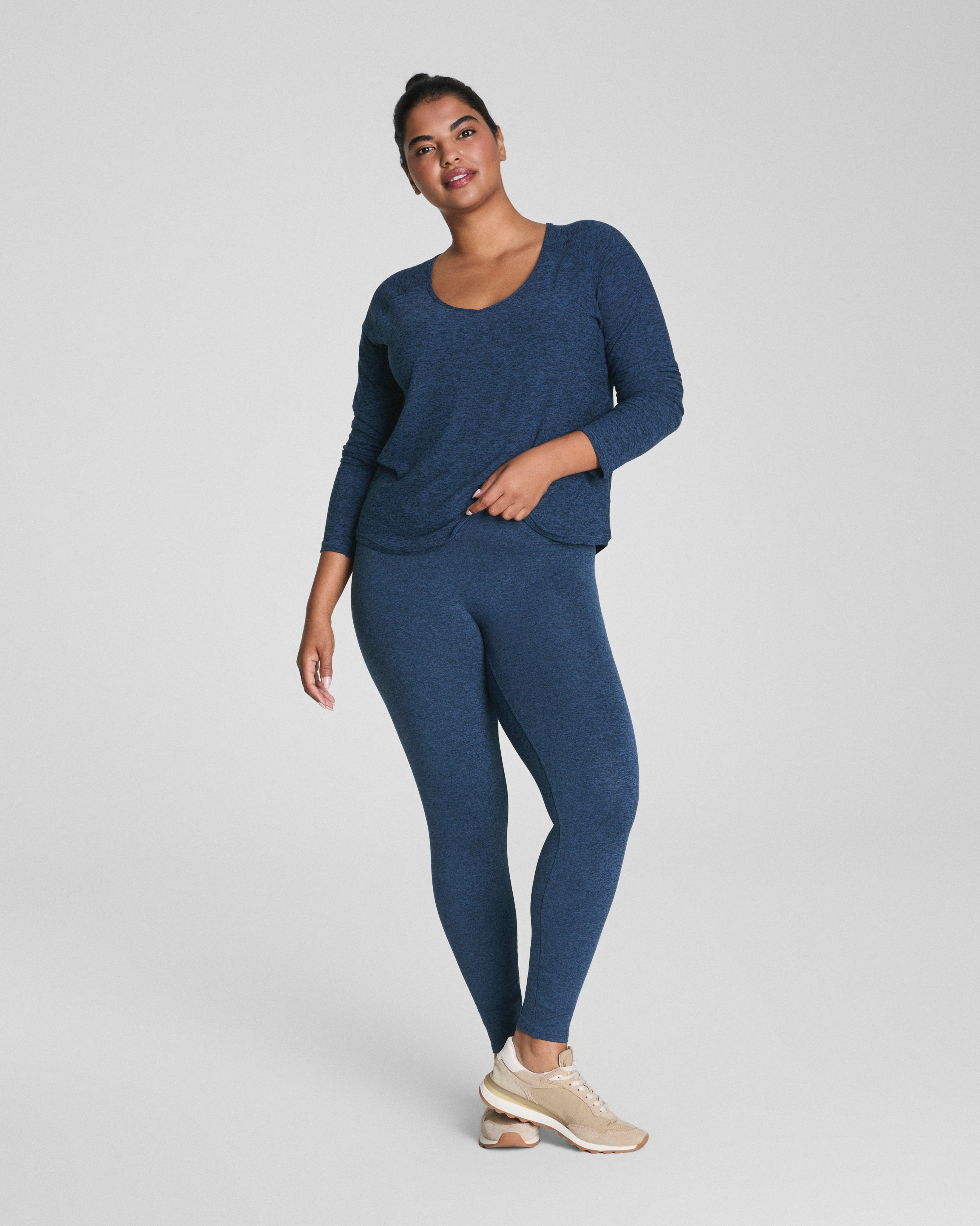 SPANX® SoftStretch V-Neck Long Sleeve Top | Timeless Navy / Dark Timeless Navy