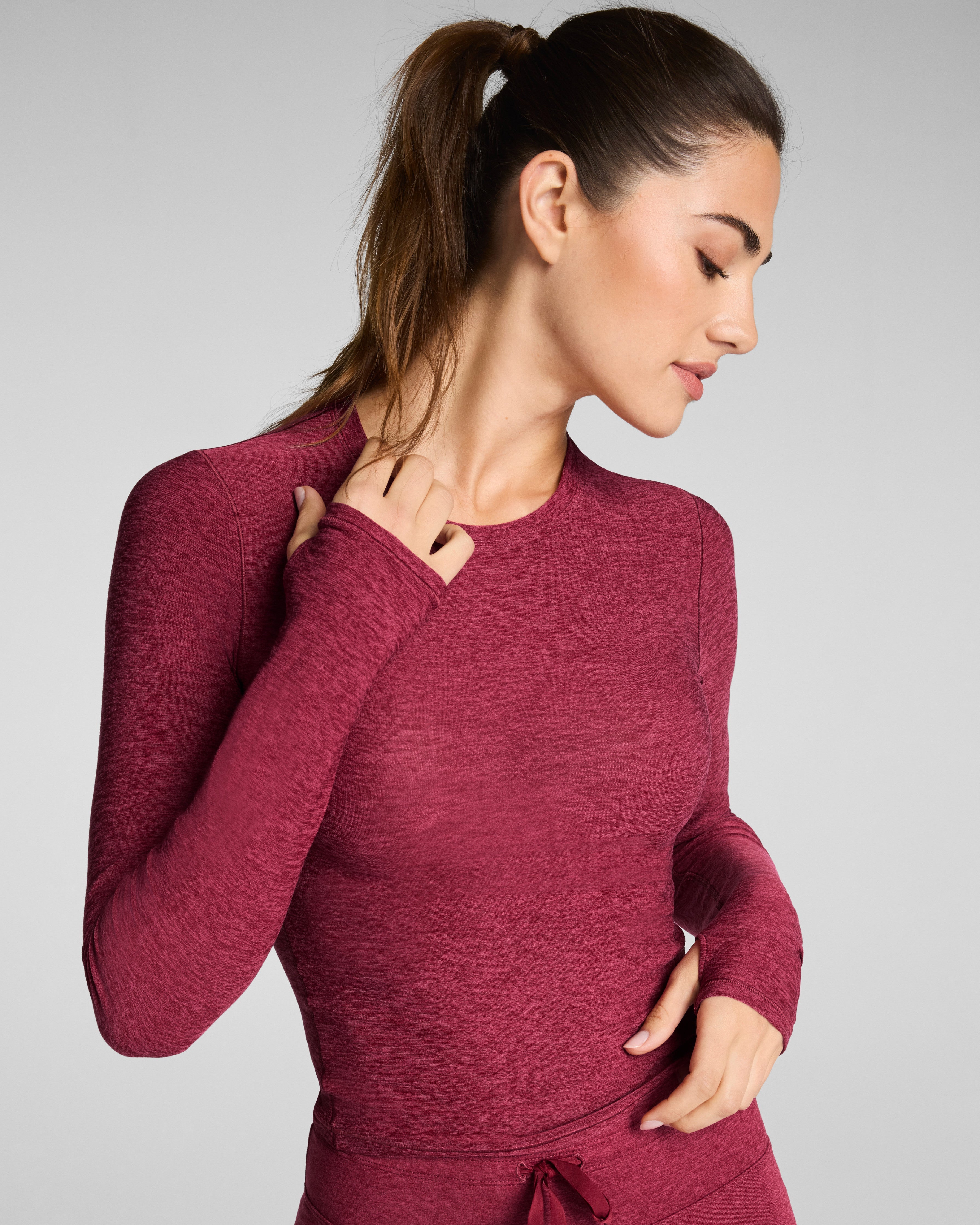 SPANX® SoftStretch Contour Mockneck Long Sleeve Top | Red Merlot Heather