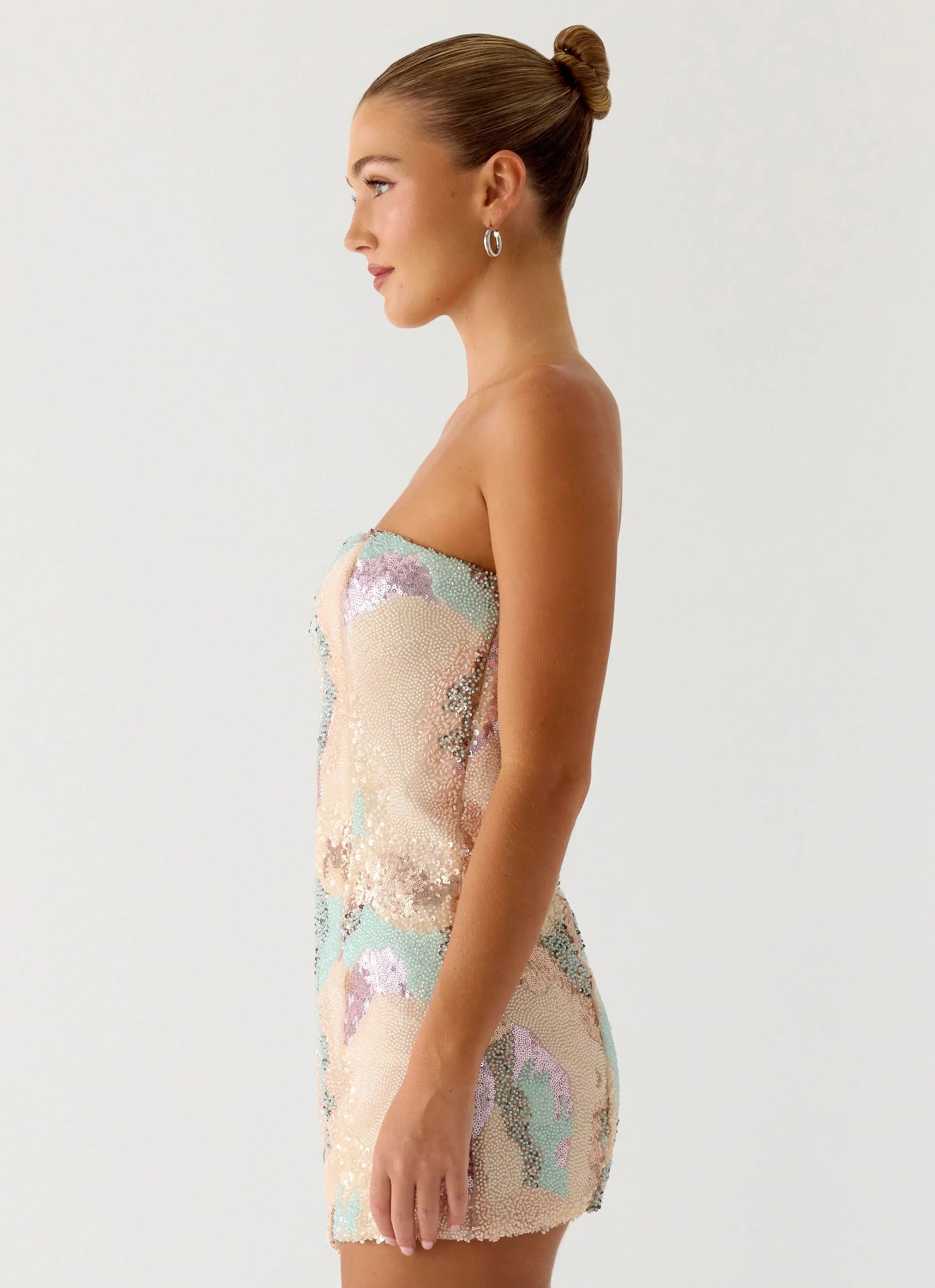 Leena Strapless Beaded Mini Dress - Swirl Sequin