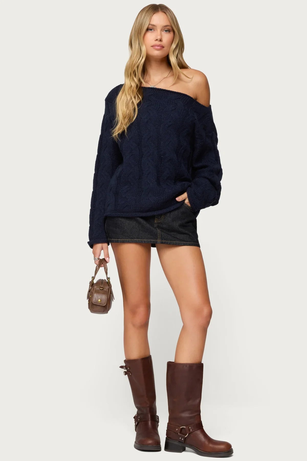 Nellie Off Shoulder Cable Knit Sweater