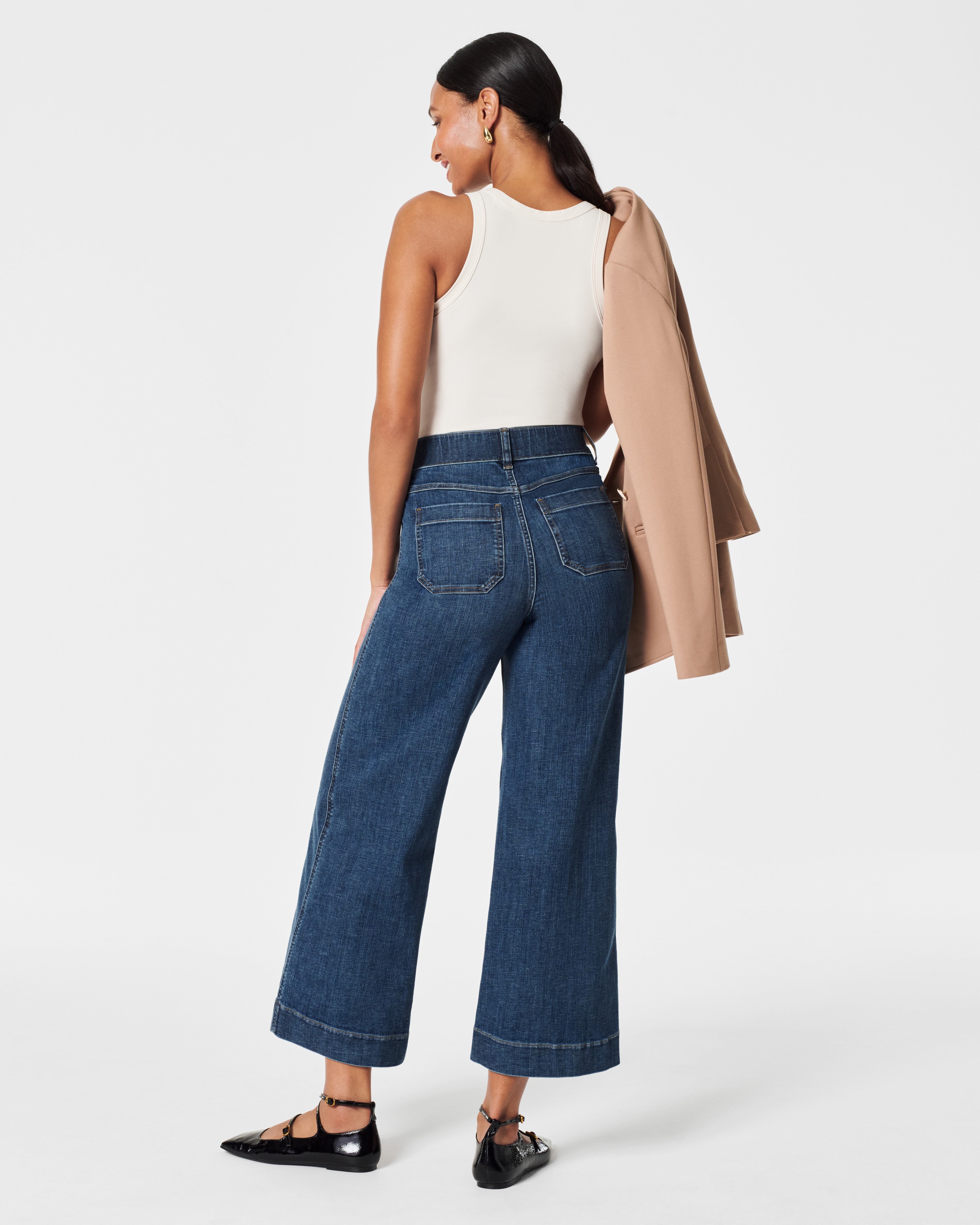SPANXshape™ Original EveryWear Cropped Wide Leg Jeans with Patch Pockets  Shaded Blue